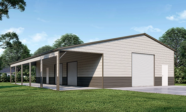30×60 Metal Garage with Lean-to