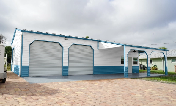 30×50 Steel Building with Lean-to Porch