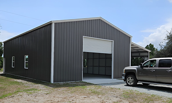 30x50 Detached Metal Garage w/ lean-to