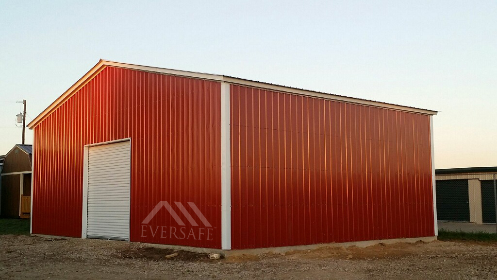 Red Metal Building Garage