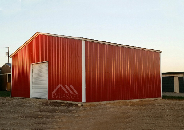 Red Metal Building Garage