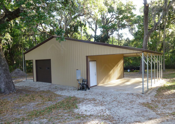 Metal Workshop Garage with lean-to