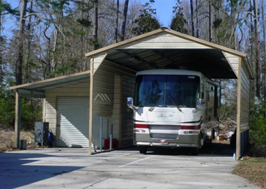 Metal RV Shelter with Vertical Roof