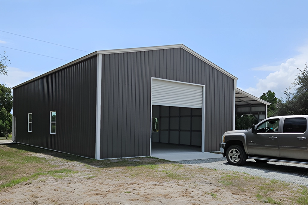 Detached Metal Garage w/ lean-to